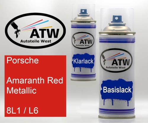 Porsche, Amaranth Red Metallic, 8L1 / L6: 400ml Sprühdose + 400ml Klarlack - Set, von ATW Autoteile West.